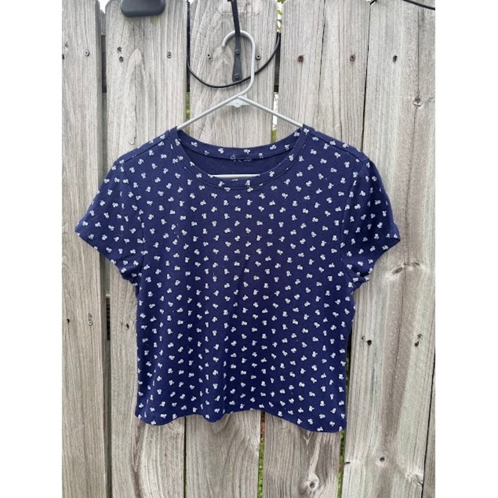 Coquette Cottagecore Y2K Wild Fable Baby Tee Small Navy Ditsy Floral Ribbed Knit
